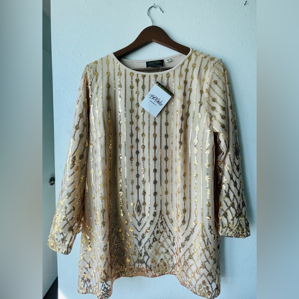 Bob Mackie Gold and Cream Sequin Blouse
